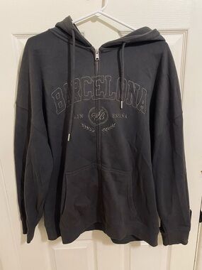 Garage dark grey oversized embroidered zip-up hoodie size large